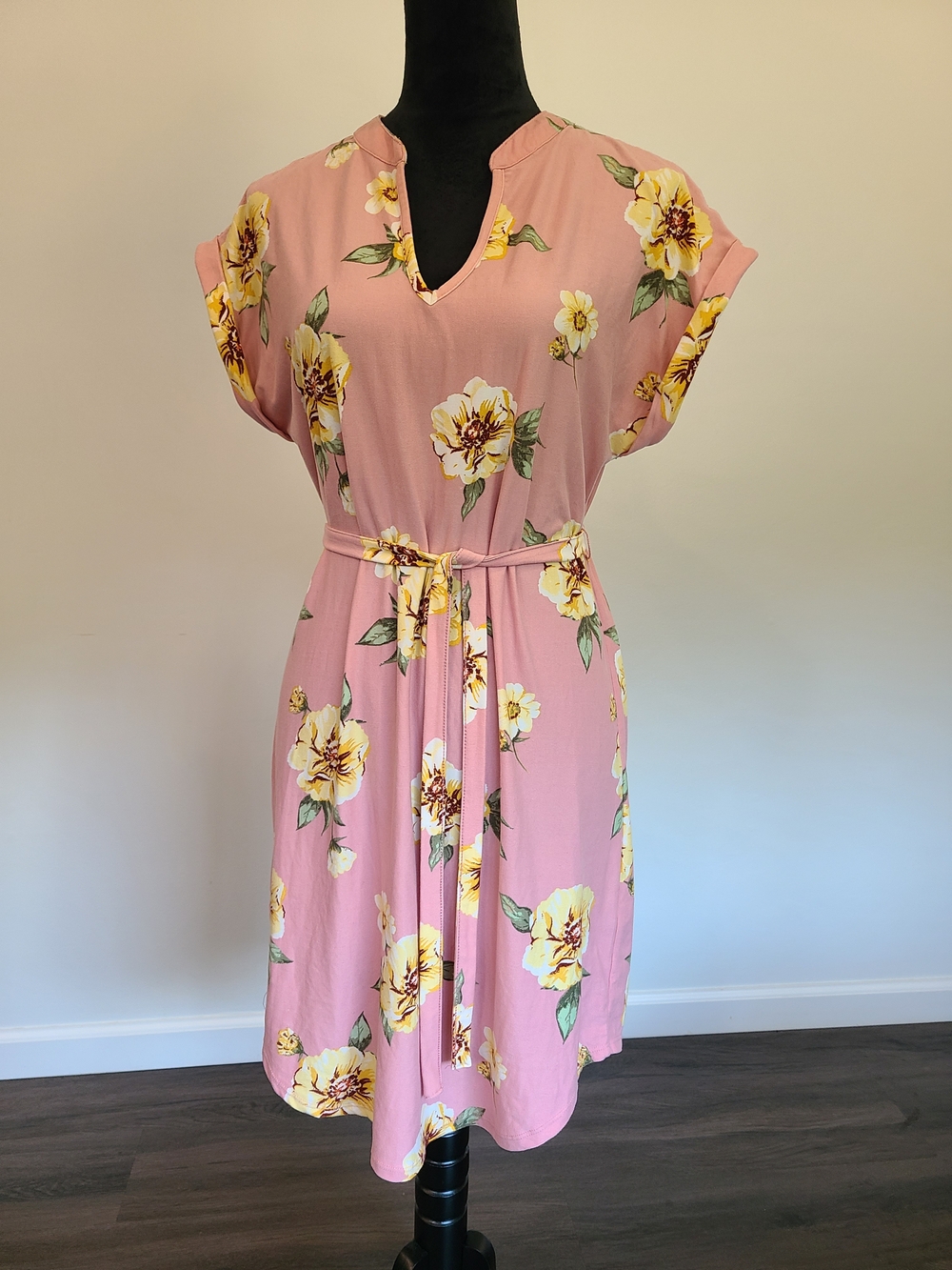 No Boundaries Pink Floral Belted Midi Dress